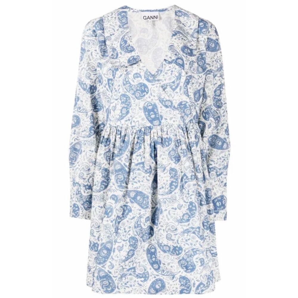 Ganni Paisley-Print Cotton Dress in Paisley Egret NWT Size 40/ US 8/10